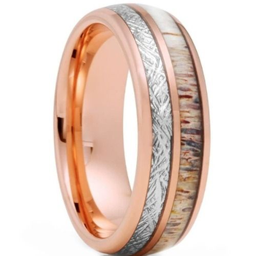 ***COI Rose Titanium Meteorite & Deer Antler Dome Court Ring-01452BB