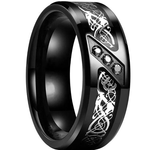 ***COI Black Titanium Dragon Ring With Cubic Zirconia-01458BB