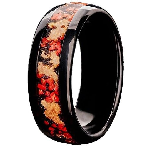 ***COI Black Titanium Meteorite Created Red Ruby Gold Foil Dome Court Ring-01466BB
