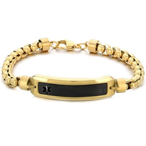 ***COI Titanium Black Gold Tone/Silver Medical Alert Bracelet With Steel Clasp(Length: 8.46 inches)-01485BB