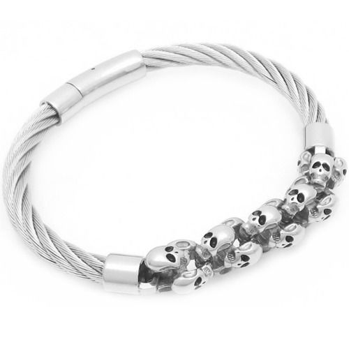 ***COI Titanium Black/Gold Tone/Silver Skull Bracelet With Steel Clasp(Length: 8.46 inches)-01493BB