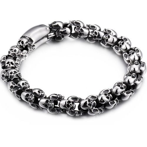 ***COI Titanium Black/Gold Tone/Silver Skull Bracelet With Steel Clasp(Length: 8.85 inches)-01494BB