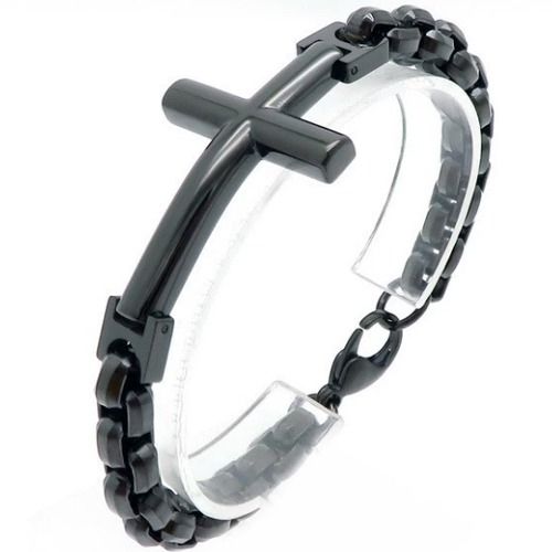 ***COI Titanium Black/Gold Tone/Silver Cross Bracelet With Steel Clasp(Length: 8.27 inches)-01495BB