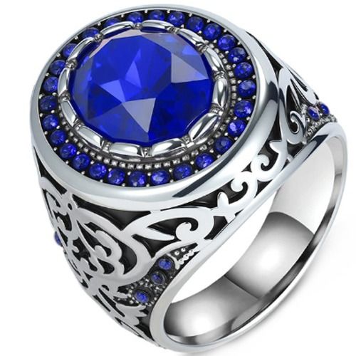 ***COI Titanium Black Silver Celtic Ring With Created Red Ruby/Green Emerald/Blue Sapphire/Black Onyx-01515BB