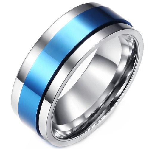***COI Titanium Black/Blue Silver Rotating Ring-01517BB