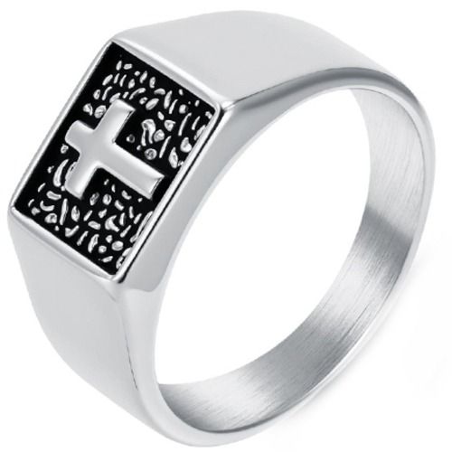 ***COI Titanium Black/Gold Tone/Silver Cross Ring-01518BB