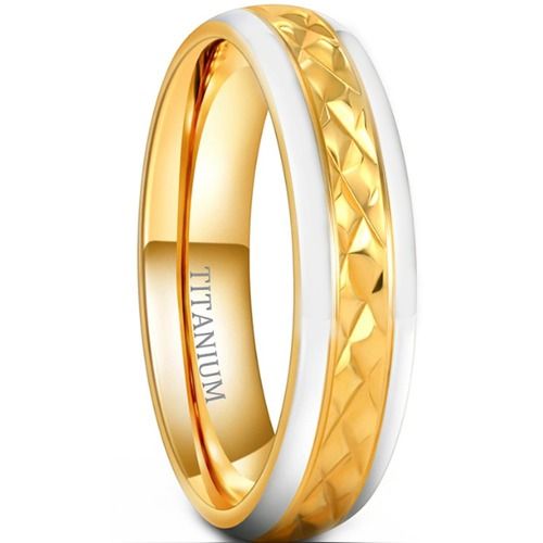 ***COI Titanium Gold Tone Silver Faceted Beveled Edges Ring-01519BB