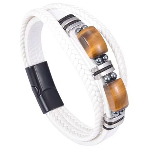 ***COI Titanium Tiger Eye/Blue Turquoise Genuine Leather Bracelet With Steel Clasp(Length: 8.27 inches)-01524BB