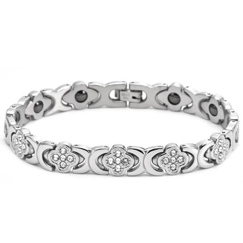 ***COI Titanium Gold Tone/Silver Cubic Zirconia Bracelet With Steel Clasp(Length: 8.66 inches)-01526BB