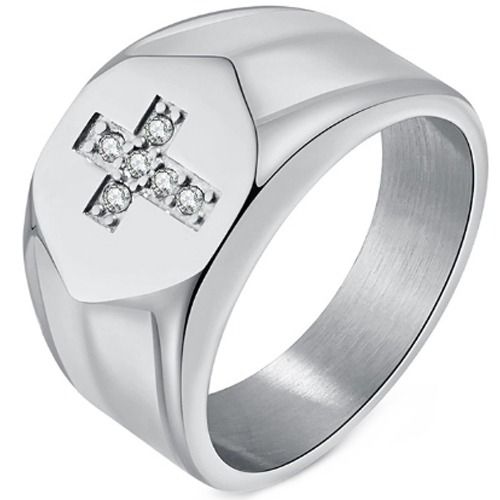 ***COI Titanium Black/Gold Tone/Silver Cross Ring With Cubic Zirconia-01528BB