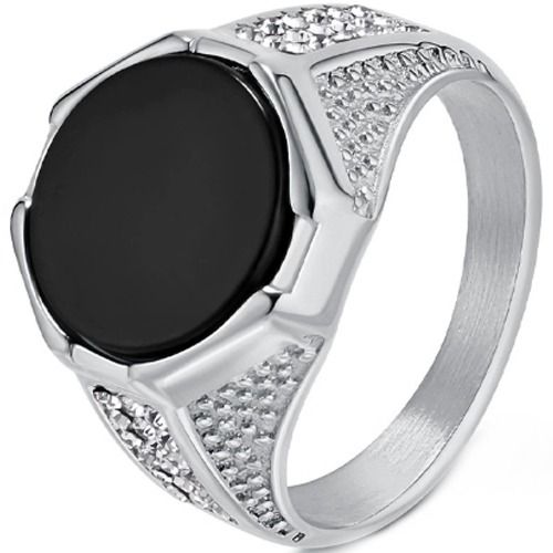 ***COI Titanium Gold Tone/Silver Black Onyx Ring With Cubic Zirconia-01529BB