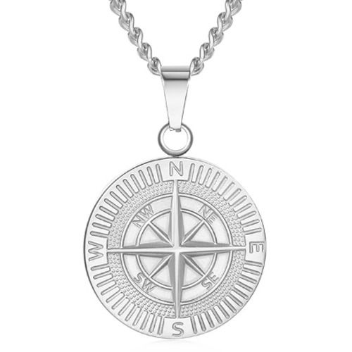 ***COI Titanium Black/Gold Tone/Silver Compass Pendant-01535BB