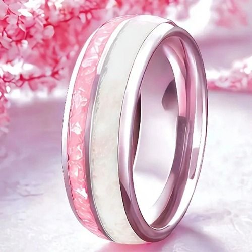 ***COI Titanium Created Pink Sapphire & Abalone Shell Dome Court Ring-01557BB