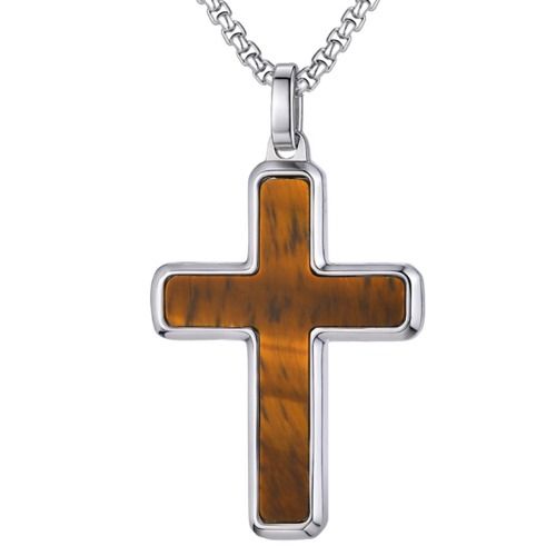 ***COI Titanium Tiger Eye Cross Pendant-01558BB