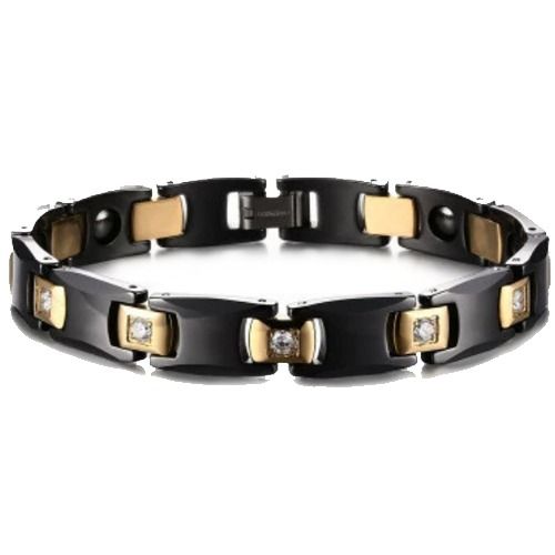 ***COI Titanium Black Gold Tone Ceramic Cubic Zirconia Bracelet With Steel Clasp(Length: 8.27 inches)-01563BB