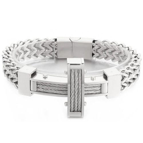 ***COI Titanium Black/Gold Tone/Silver Cross Wire Bracelet With Steel Clasp(Length: 8.27 inches)-01565BB