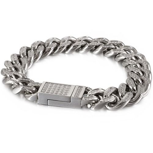 ***COI Titanium Gold Tone/Silver Cubic Zirconia Bracelet With Steel Clasp(Length: 8.07 inches)-01569BB
