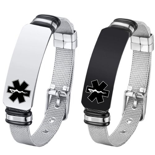 ***COI Titanium Black Silver Medical Alert Bracelet With Steel Clasp(Length: 8.27 inches)-01571BB