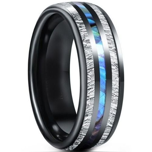 ***COI Black Titanium Meteorite & Abalone Shell Dome Court Ring-01578BB