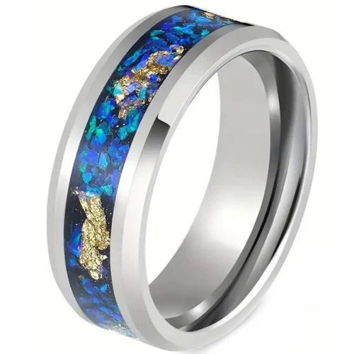***COI Titanium Crushed Opal & Gold Foil Beveled Edges Ring-01579BB