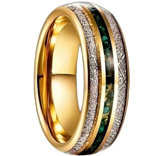 ***COI Gold Tone Titanium Meteorite & Crushed Opal Dome Court Ring-01582BB