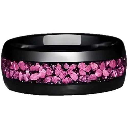 ***COI Black Titanium Created Pink Sapphire Meteorite Dome Court Ring-01583BB