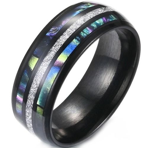 ***COI Black Titanium Meteorite & Abalone Shell Dome Court Ring-01585BB