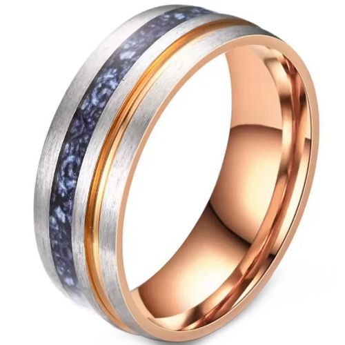 ***COI Titanium Rose Silver Meteorite Offset Groove Ring-01586BB
