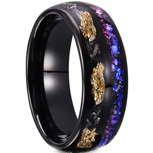 ***COI Black Titanium Meteorite & Crushed Opal Dome Court Ring-01588BB