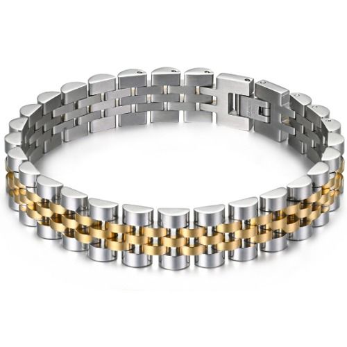 ***COI Titanium Gold Tone Silver Bracelet With Steel Clasp(Length: 8.27 inches)-01590BB