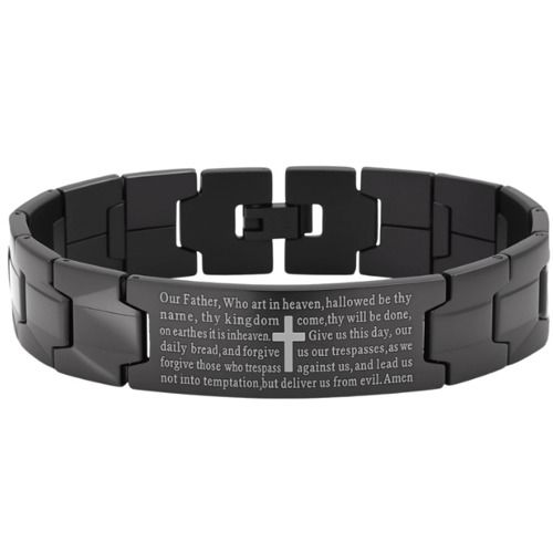 ***COI Black Titanium Cross Prayer Bracelet With Steel Clasp(Length: 8.07 inches)-01591BB