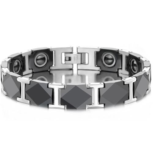 ***COI Titanium Gold Tone/Silver Ceramic Bracelet With Steel Clasp(Length: 8.27 inches)-01596BB