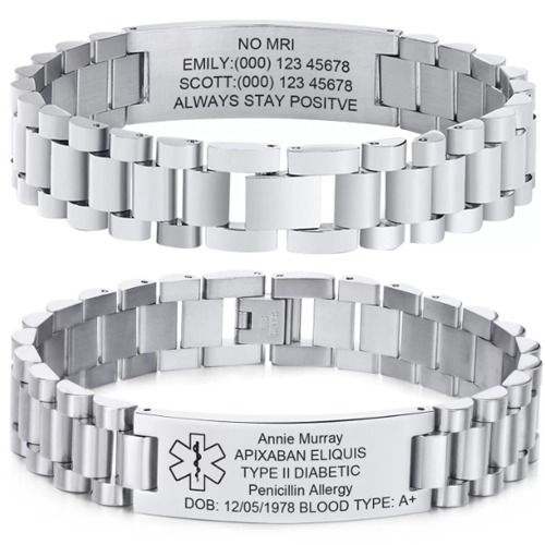 ***COI Titanium Black/Gold Tone/Silver Medical Alert Custom Engraving Bracelet With Steel Clasp(Length: 8.27 inches)-01598BB