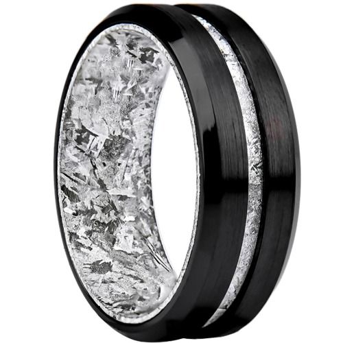 ***COI Black Titanium Meteorite Beveled Edges Ring-01601BB
