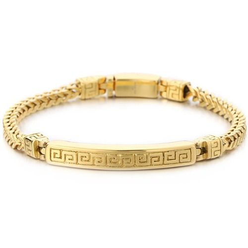 ***COI Titanium Gold Tone/Silver Greek Key Pattern Bracelet With Steel Clasp(Length: 8.46 inches)-01614BB