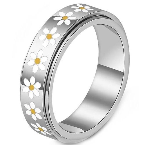 ***COI Titanium Gold Tone/Silver Floral Rotating Ring With Ceramic-01620BB