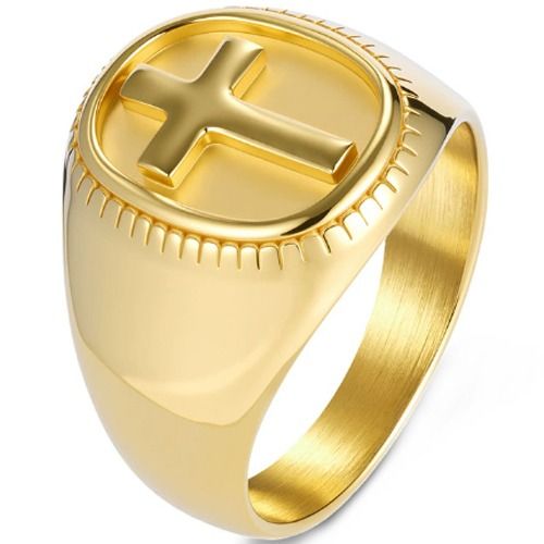 ***COI Titanium Black/Gold Tone/Silver Cross Ring-01623BB