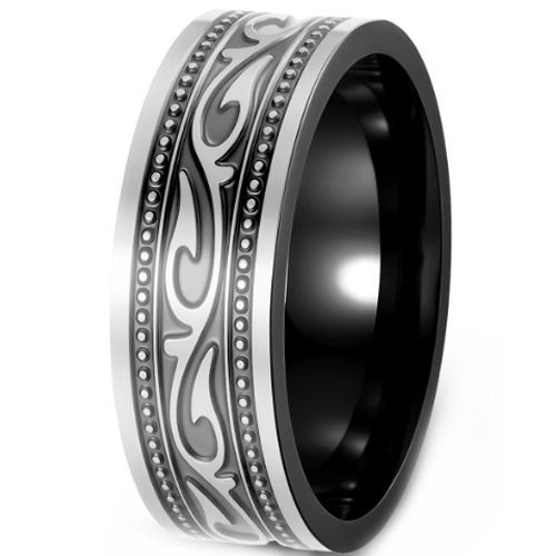 ***COI Titanium Black Silver Celtic Ring-01636BB