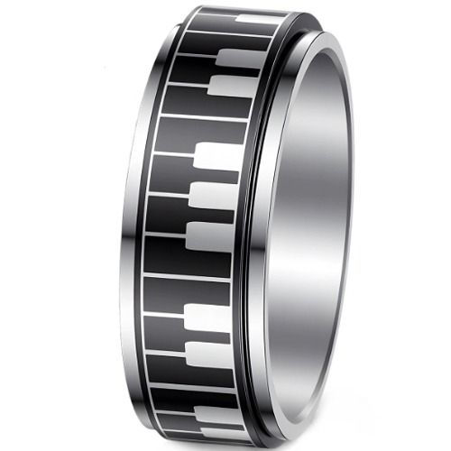 ***COI Titanium Black Silver Piano Rotating Ring-01640BB