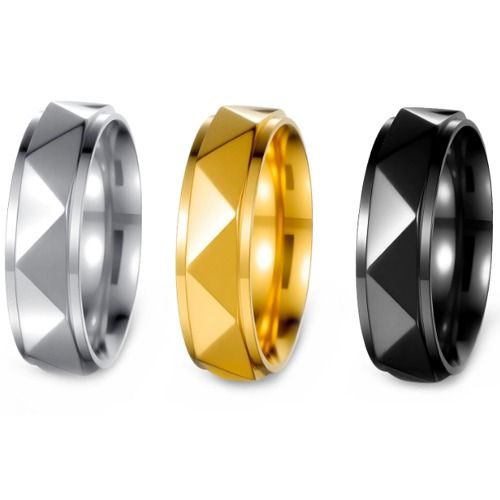 ***COI Titanium Black/Gold Tone/Silver Faceted Step Edges Ring-01654BB