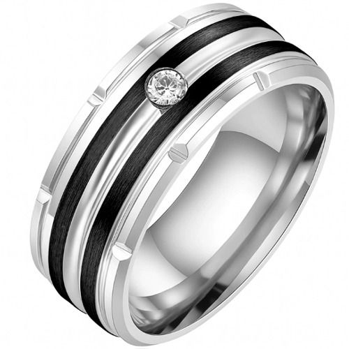 ***COI Titanium Black/Rose Silver Tire Tread Ring With Cubic Zirconia-01657BB
