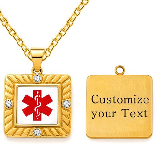 ***COI Gold Tone Titanium Medical Alert Pendant With Cubic Zirconia-01658BB
