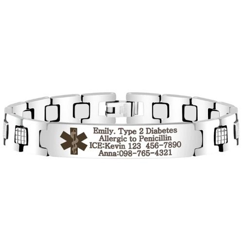 ***COI Titanium Medical Alert Custom Engraving Bracelet With Steel Clasp(Length: 8.27 inches)-01662BB