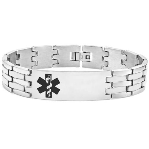 ***COI Titanium Silver/Gold Tone Silver Medical Alert Custom Engraving Bracelet With Steel Clasp(Length: 8.27 inches)-01663BB