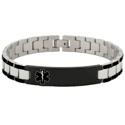 ***COI Titanium Black Silver Medical Alert Bracelet With Steel Clasp(Length: 7.87 inches)-01665BB