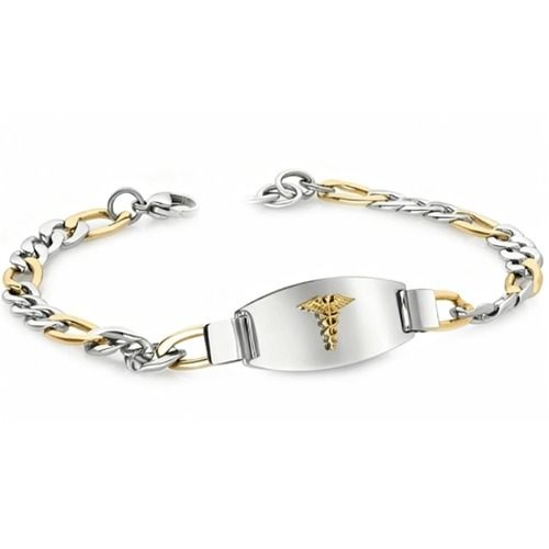 ***COI Titanium Silver/Gold Tone Silver Medical Alert Bracelet With Steel Clasp(Length: 8.27 inches)-01666BB