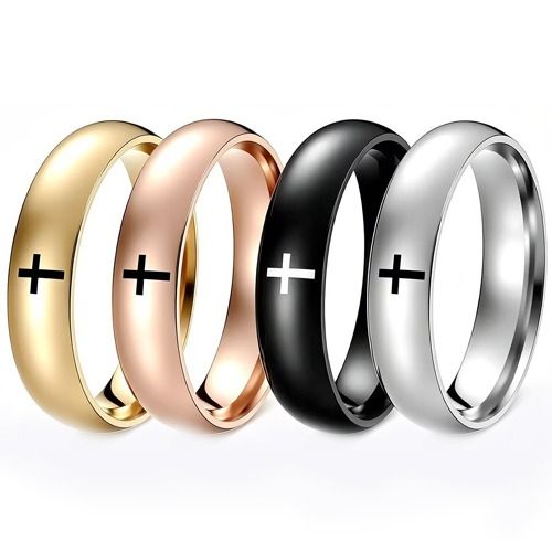 ***COI Titanium Black/Gold Tone/Silver/Rose Cross Dome Court Ring-01669BB