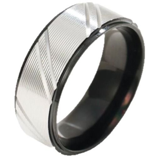 ***COI Titanium Silver Black/Gold Tone/Silver Diagonal Grooves Step Edges Rng-01670BB