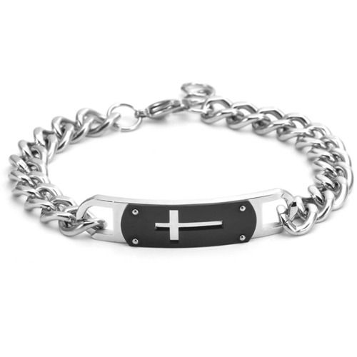 ***COI Titanium Black Silver Cross Bracelet With Steel Clasp(Length: 8.66 inches)-01674BB