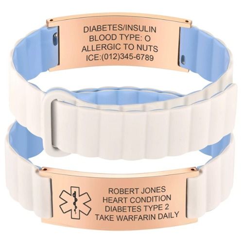 ***COI Rose Titanium Medical Alert Rubber Bracelet With Steel Clasp(Length: 8.27 inches)-01675BB